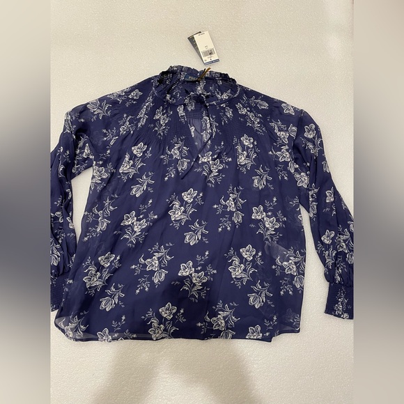 Ralph Lauren Tops - Ralph Lauren Top Womens Small Petite Navy Multicolor Paisley Floral Blouse $268